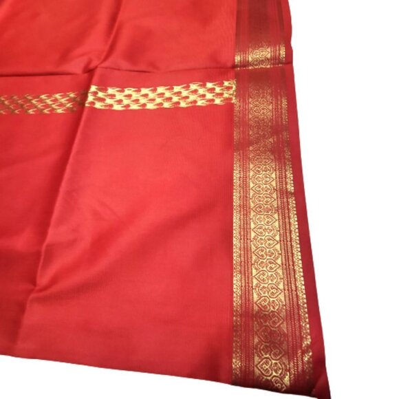 Red Saree with Gold Accents- Unstitched- NEW - Picture 14 of 15